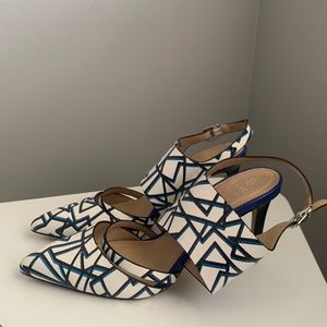 White and blue heels